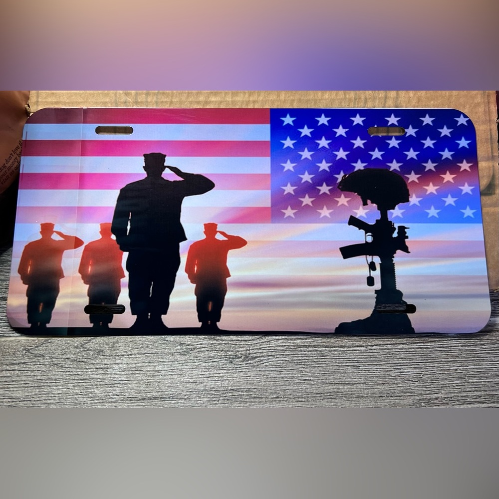 Handcrafted sublimated Patriotic license plate